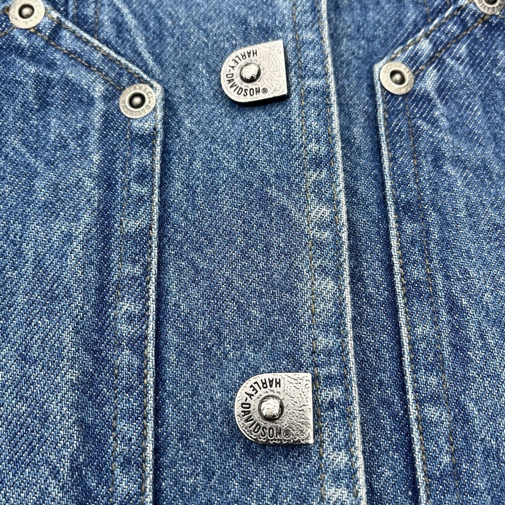 Vintage Harley Davidson Motorcycle Vest L Trucker Denim Jean Sleeveless Jacket - Picture 7 of 10